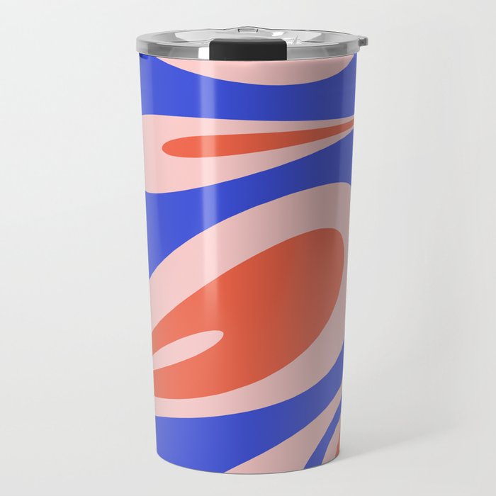 Mellow Flow Retro 60s 70s Abstract Pattern Royal Blue Pink Orange Travel Mug Gallery Image 1