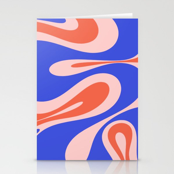 Mellow Flow Retro 60s 70s Abstract Pattern Royal Blue Pink Orange Stationery Card Gallery Image 1