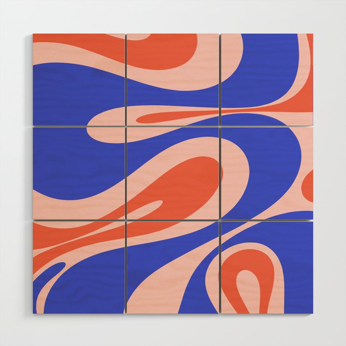 Mellow Flow Retro 60s 70s Abstract Pattern Royal Blue Pink Orange Wood Wall Art Gallery Image 1
