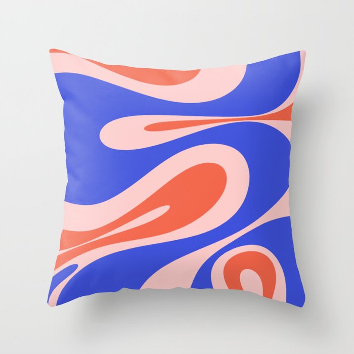 Mellow Flow Retro 60s 70s Abstract Pattern Royal Blue Pink Orange Throw Pillow Gallery Image 1