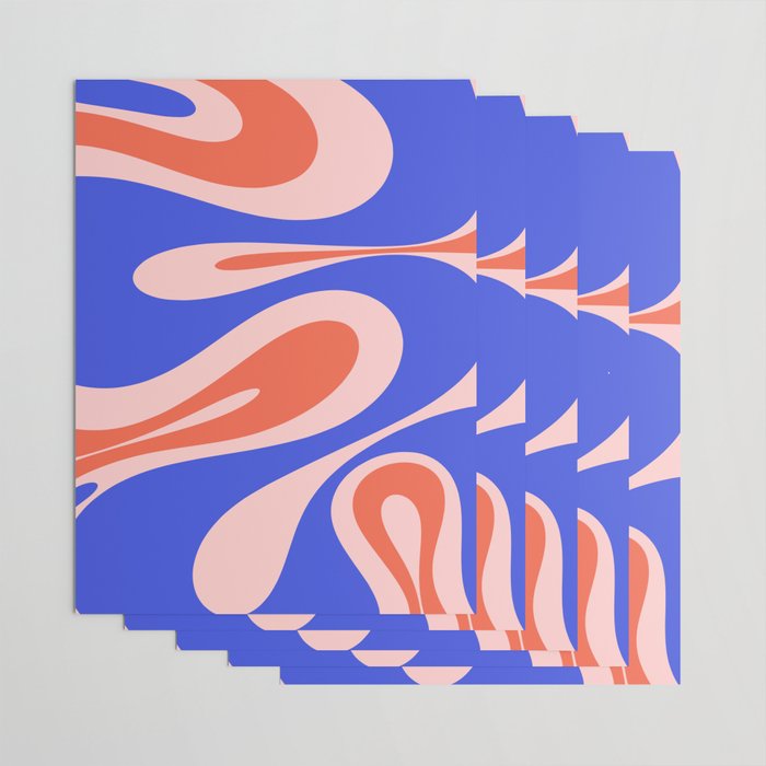 Mellow Flow Retro 60s 70s Abstract Pattern Royal Blue Pink Orange Wrapping Paper Gallery Image 3