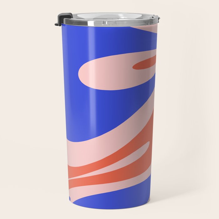 Mellow Flow Retro 60s 70s Abstract Pattern Royal Blue Pink Orange Travel Mug Gallery Image 3