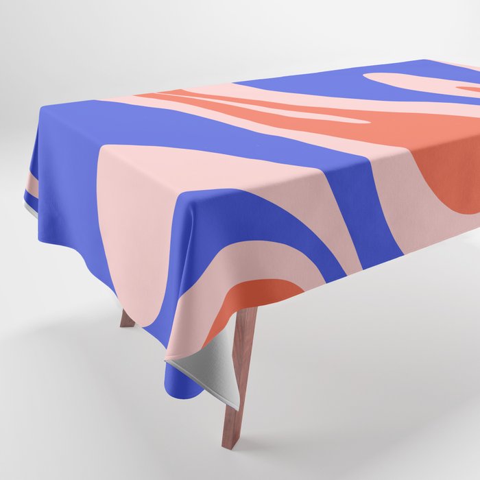 Mellow Flow Retro 60s 70s Abstract Pattern Royal Blue Pink Orange Tablecloth Gallery Image 1