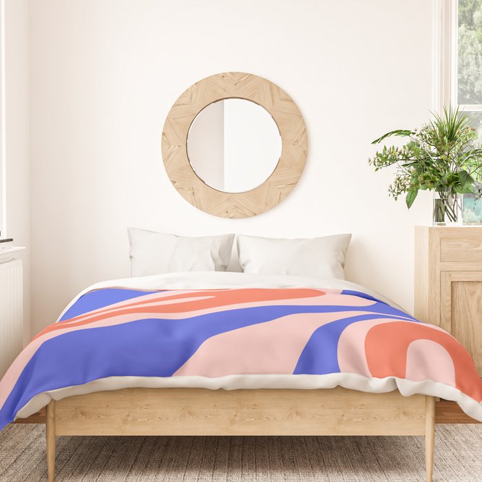Mellow Flow Retro 60s 70s Abstract Pattern Royal Blue Pink Orange Duvet Cover Gallery Image 3