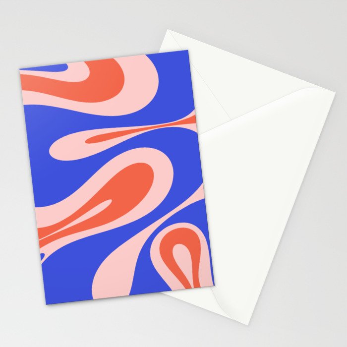 Mellow Flow Retro 60s 70s Abstract Pattern Royal Blue Pink Orange Stationery Card Gallery Image 2