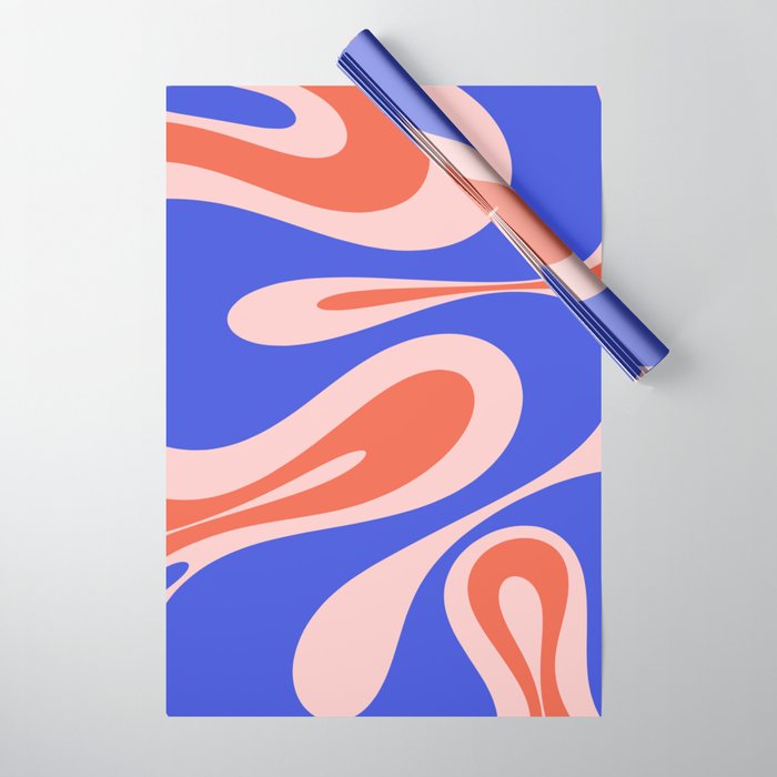Mellow Flow Retro 60s 70s Abstract Pattern Royal Blue Pink Orange Wrapping Paper Gallery Image 1