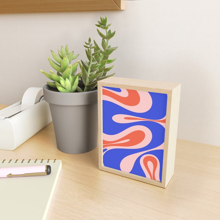 Mellow Flow Retro 60s 70s Abstract Pattern Royal Blue Pink Orange Mini Art Print Gallery Image 2