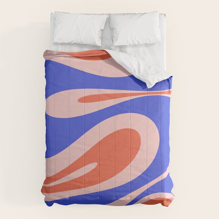 Mellow Flow Retro 60s 70s Abstract Pattern Royal Blue Pink Orange Comforter Gallery Image 6