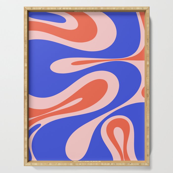 Mellow Flow Retro 60s 70s Abstract Pattern Royal Blue Pink Orange Serving Tray Gallery Image 1