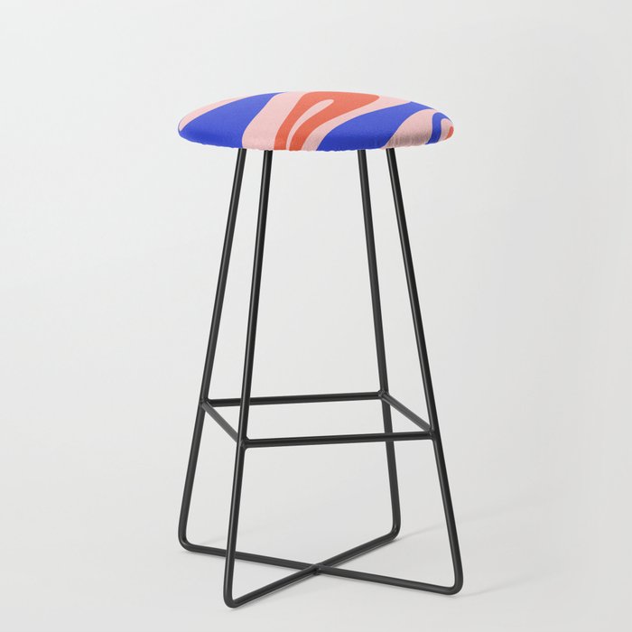 Mellow Flow Retro 60s 70s Abstract Pattern Royal Blue Pink Orange Stool Gallery Image 1