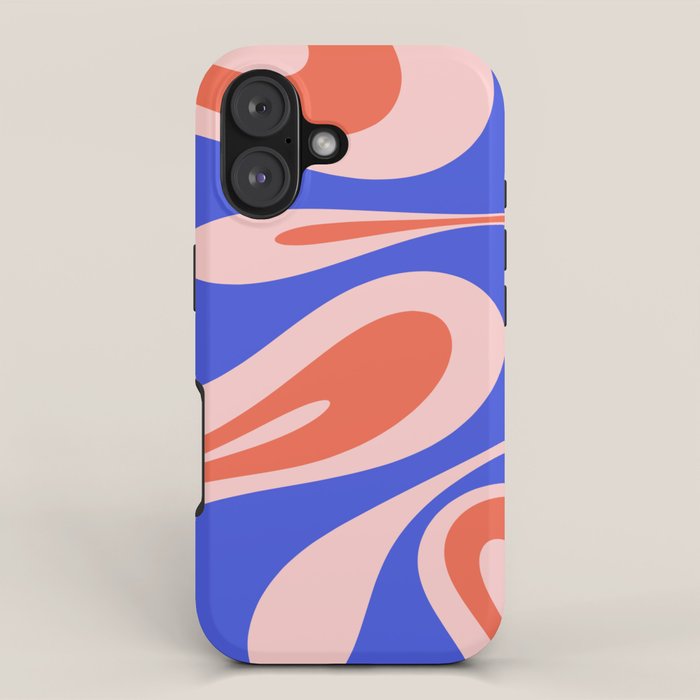 Mellow Flow Retro 60s 70s Abstract Pattern Royal Blue Pink Orange iPhone Case Gallery Image 1