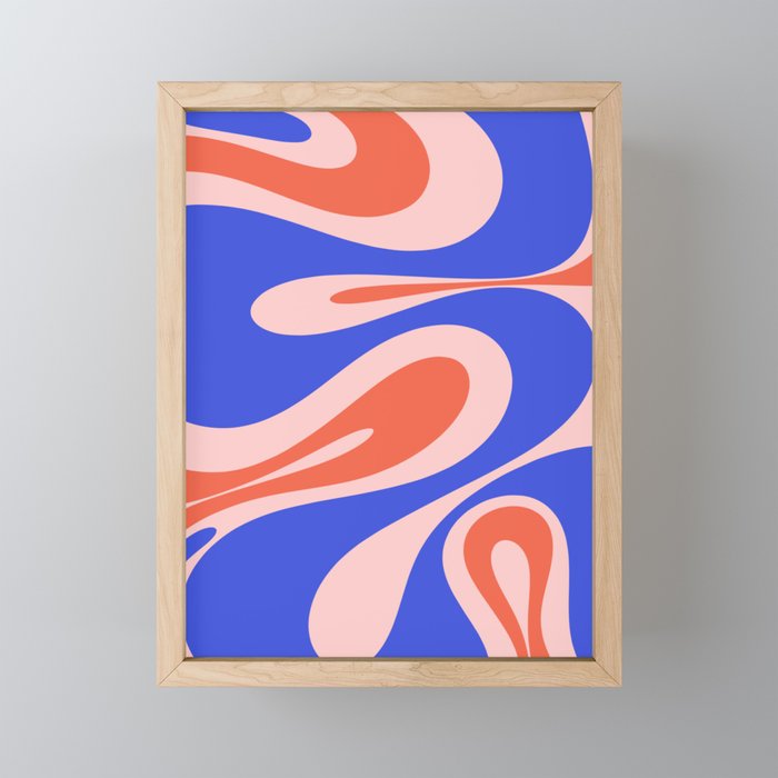 Mellow Flow Retro 60s 70s Abstract Pattern Royal Blue Pink Orange Mini Art Print Gallery Image 1