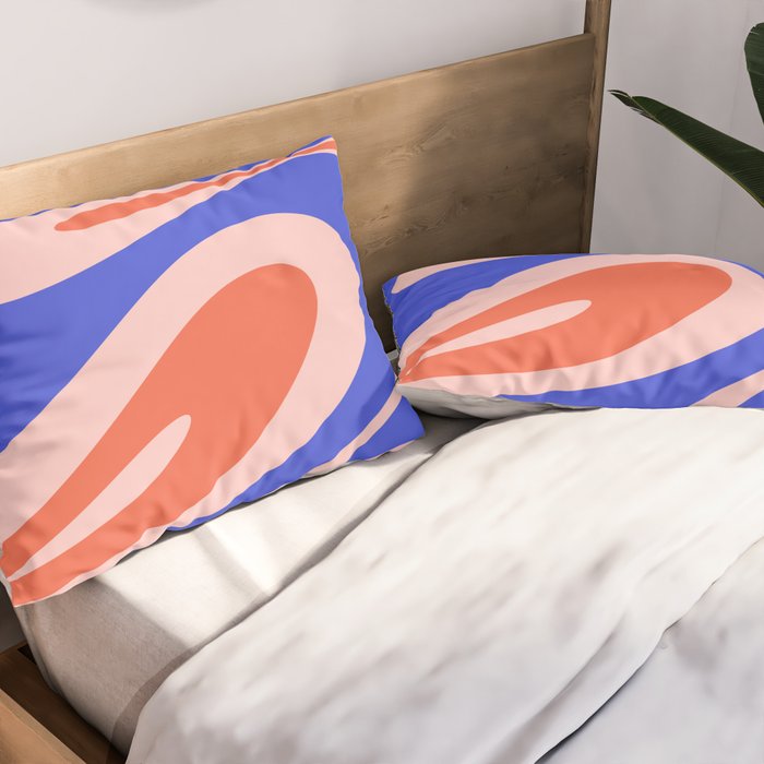 Mellow Flow Retro 60s 70s Abstract Pattern Royal Blue Pink Orange Pillow Sham Gallery Image 2