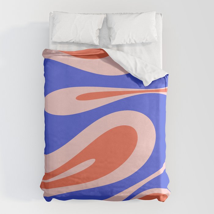 Mellow Flow Retro 60s 70s Abstract Pattern Royal Blue Pink Orange Duvet Cover Gallery Image 6