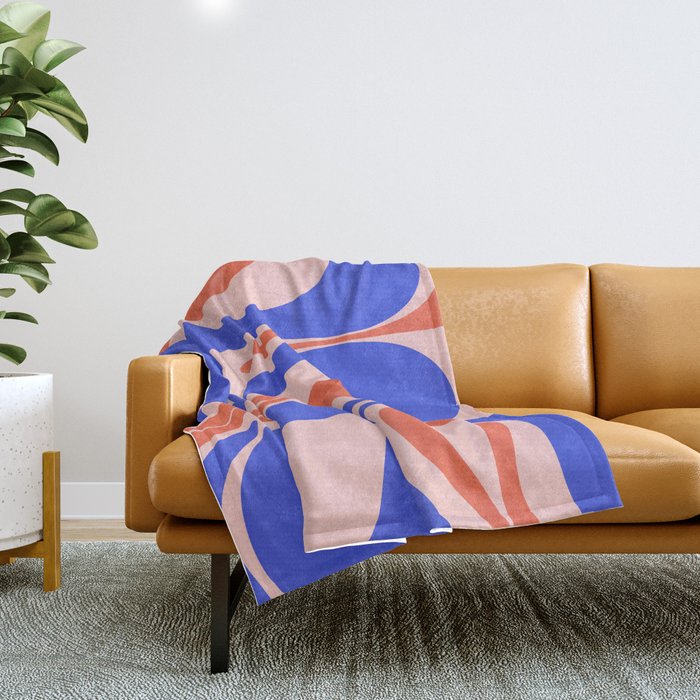 Mellow Flow Retro 60s 70s Abstract Pattern Royal Blue Pink Orange Throw Blanket Gallery Image 1