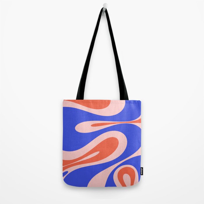 Mellow Flow Retro 60s 70s Abstract Pattern Royal Blue Pink Orange Tote Bag Gallery Image 2