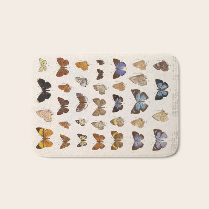 Vintage Scientific Insect Butterfly Moth Biological Hand Drawn Species Art Illustration Bath Mat Gallery Image 1