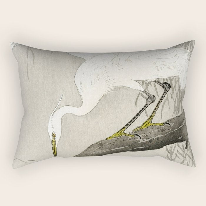 Heron sitting on a tree  - Vintage Japanese Woodblock Print Art Rectangular Pillow Gallery Image 2