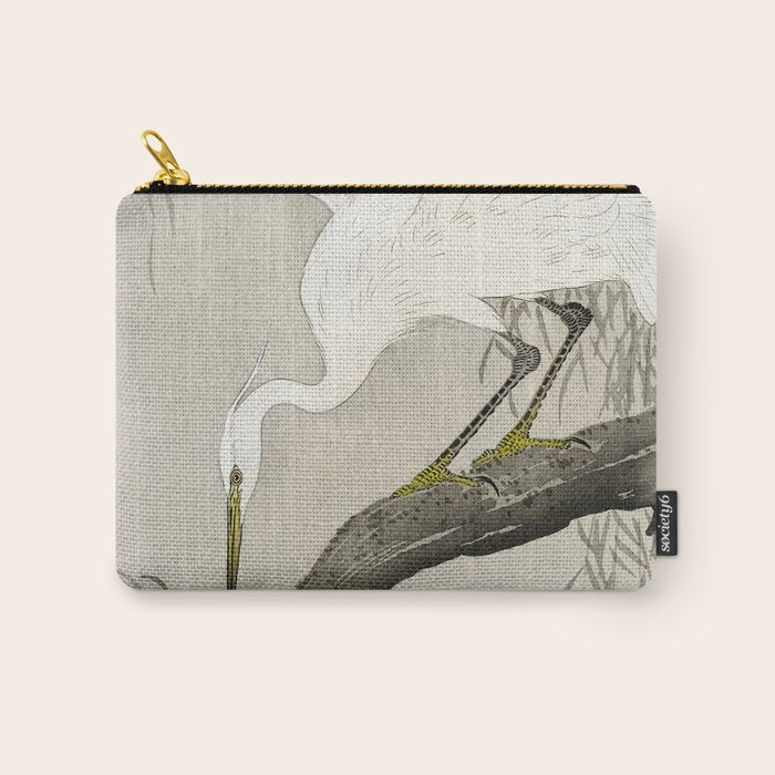 Heron sitting on a tree  - Vintage Japanese Woodblock Print Art Carry All Pouch Gallery Image 1