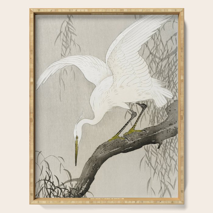 Heron sitting on a tree  - Vintage Japanese Woodblock Print Art Serving Tray Gallery Image 1