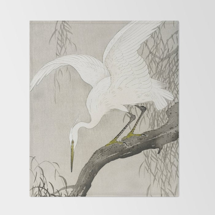 Heron sitting on a tree  - Vintage Japanese Woodblock Print Art Throw Blanket Gallery Image 2