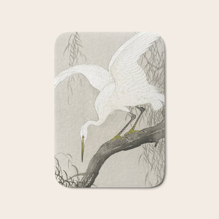 Heron sitting on a tree  - Vintage Japanese Woodblock Print Art Bath Mat Gallery Image 1
