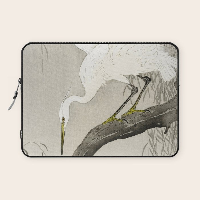 Heron sitting on a tree  - Vintage Japanese Woodblock Print Art Laptop Sleeve Gallery Image 1
