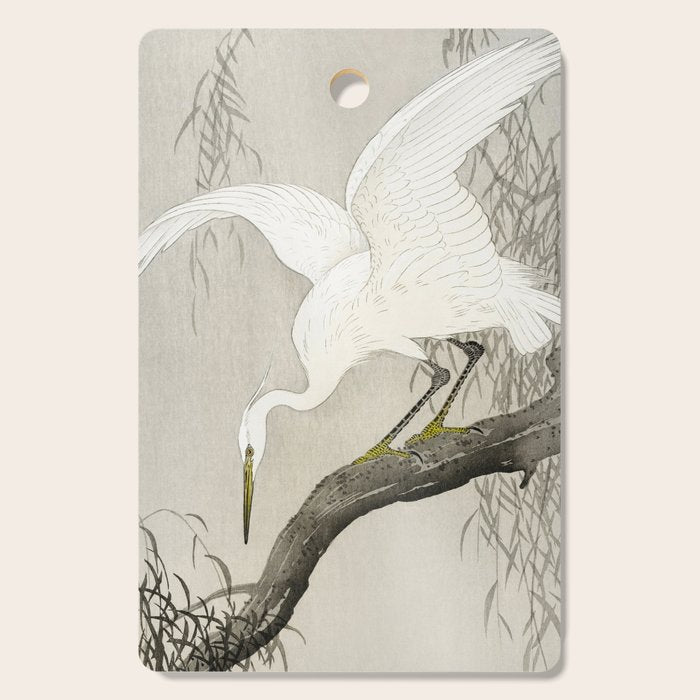 Heron sitting on a tree  - Vintage Japanese Woodblock Print Art Cutting Board Gallery Image 1