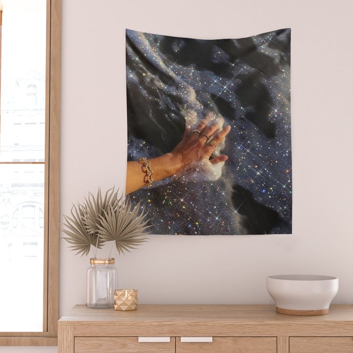 SUMMER, I MISS YOU | collage | waves | ocean | sea | summer | vacation | happy | touch | blue  Wall Tapestry Gallery Image 2