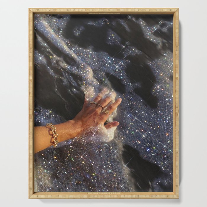 SUMMER, I MISS YOU | collage | waves | ocean | sea | summer | vacation | happy | touch | blue  Serving Tray Gallery Image 1