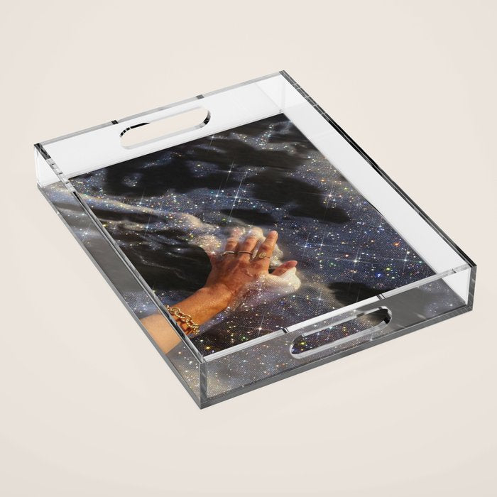 SUMMER, I MISS YOU | collage | waves | ocean | sea | summer | vacation | happy | touch | blue  Acrylic Tray Gallery Image 1