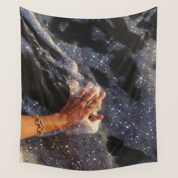 SUMMER, I MISS YOU | collage | waves | ocean | sea | summer | vacation | happy | touch | blue  Wall Tapestry Gallery Image 1