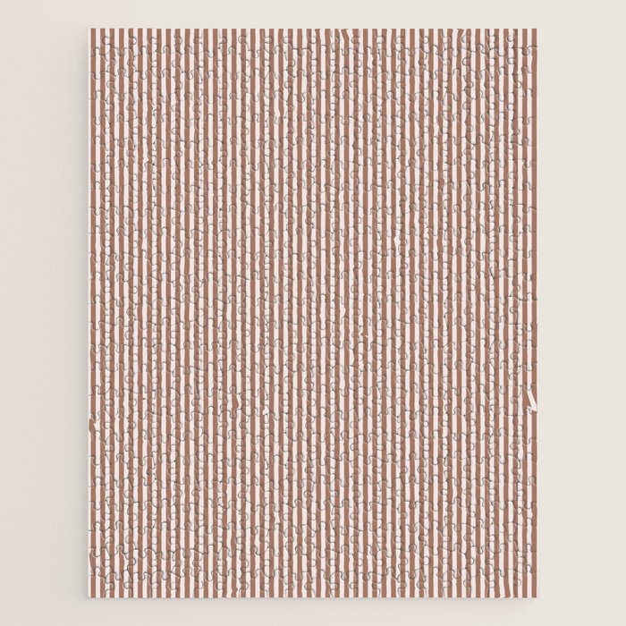 Fine Stripes Narrow Vertical Stripe Pattern in Mocha Brown Jigsaw Puzzle Gallery Image 1