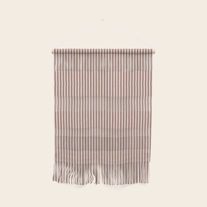 Fine Stripes Narrow Vertical Stripe Pattern in Mocha Brown Wall Hanging Gallery Image 1