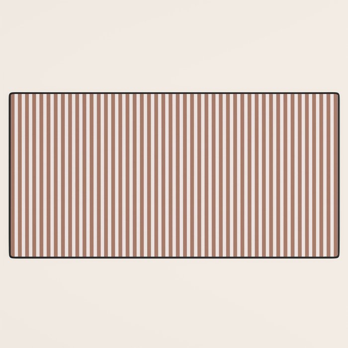Fine Stripes Narrow Vertical Stripe Pattern in Mocha Brown Desk Mat Gallery Image 3