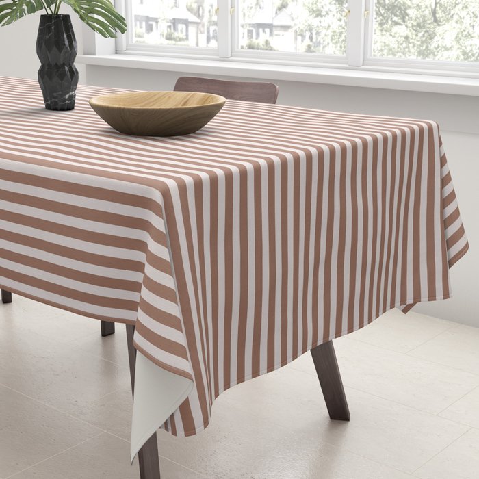 Fine Stripes Narrow Vertical Stripe Pattern in Mocha Brown Tablecloth Gallery Image 3