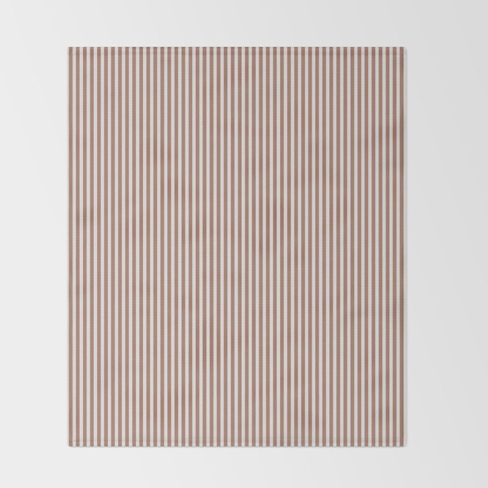 Fine Stripes Narrow Vertical Stripe Pattern in Mocha Brown Throw Blanket Gallery Image 2
