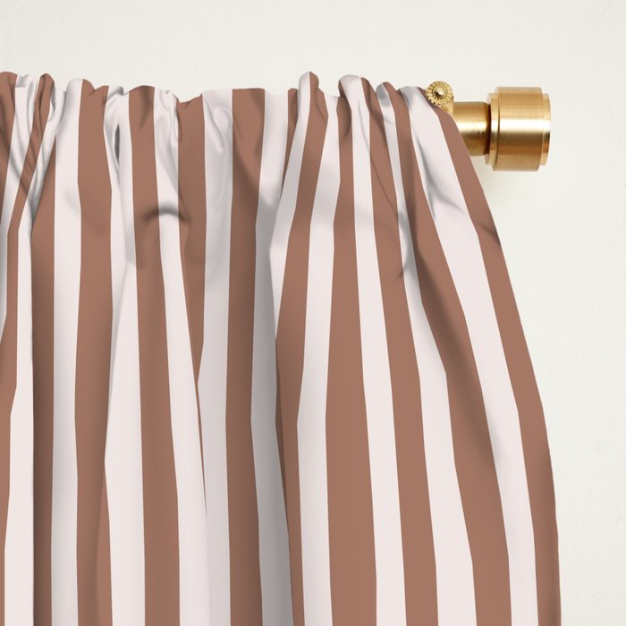 Fine Stripes Narrow Vertical Stripe Pattern in Mocha Brown Window Curtain Gallery Image 2