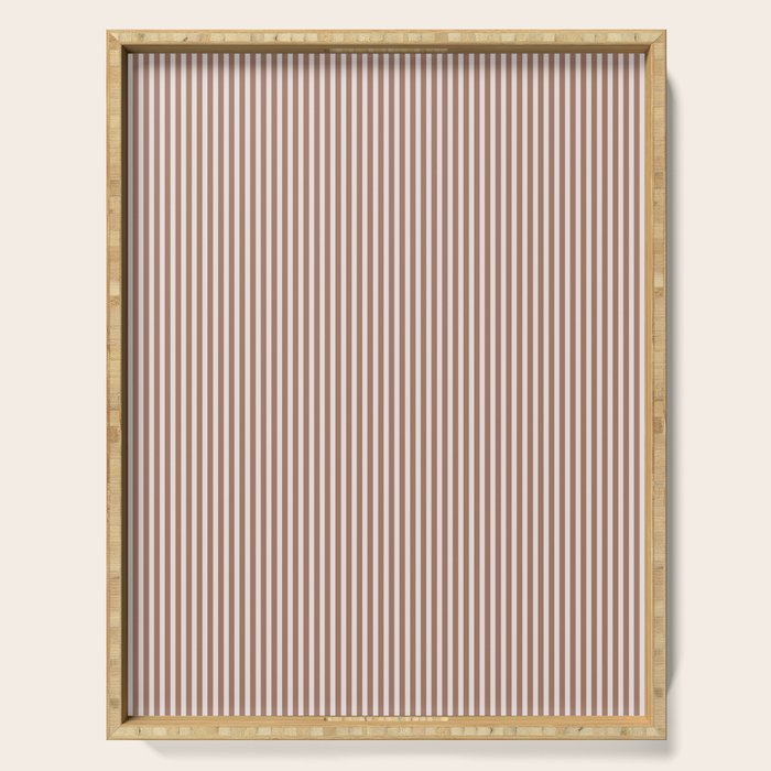 Fine Stripes Narrow Vertical Stripe Pattern in Mocha Brown Serving Tray Gallery Image 1