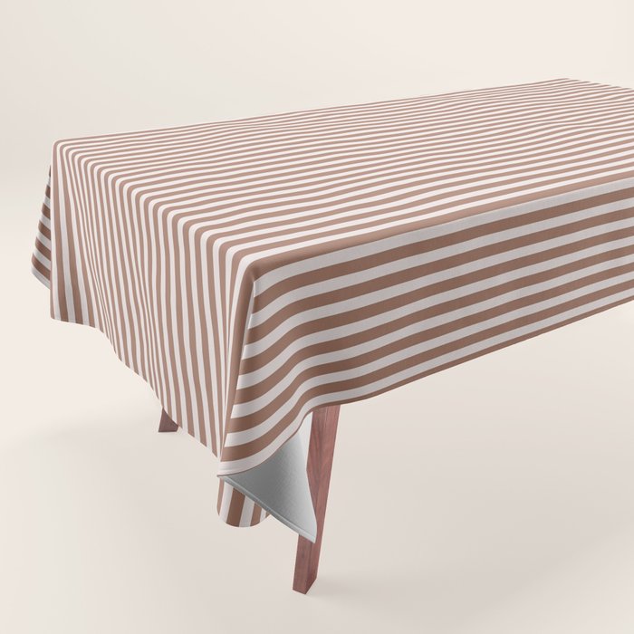 Fine Stripes Narrow Vertical Stripe Pattern in Mocha Brown Tablecloth Gallery Image 1