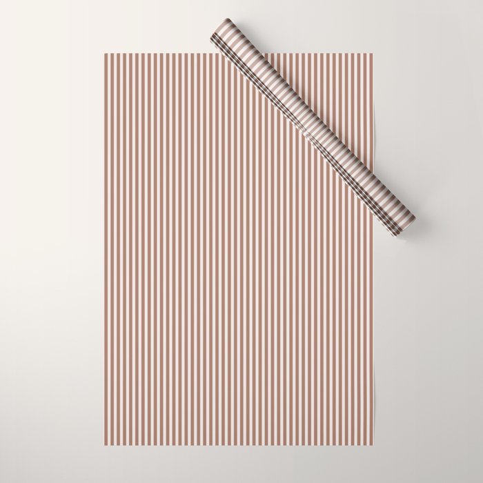 Fine Stripes Narrow Vertical Stripe Pattern in Mocha Brown Wrapping Paper Gallery Image 1