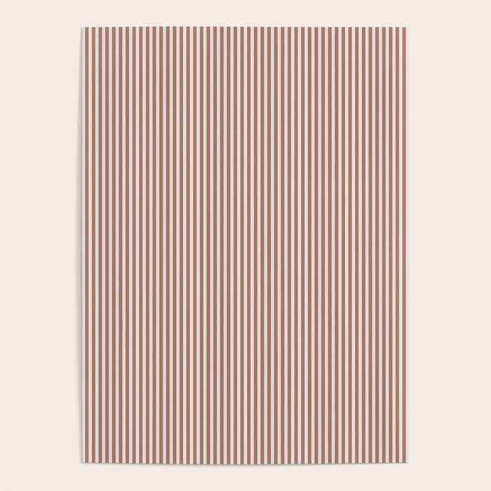 Fine Stripes Narrow Vertical Stripe Pattern in Mocha Brown Poster Gallery Image 1
