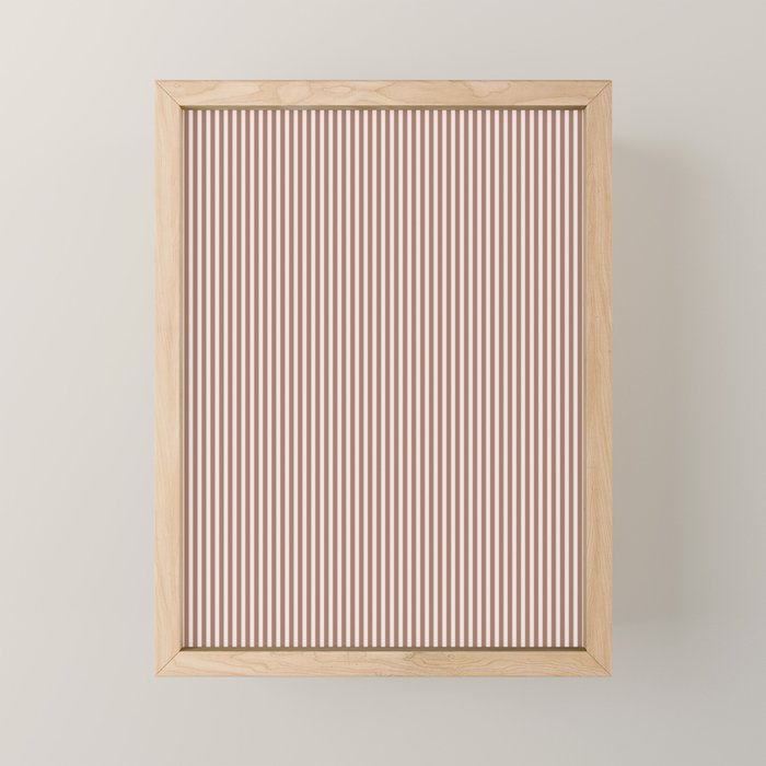 Fine Stripes Narrow Vertical Stripe Pattern in Mocha Brown Mini Art Print Gallery Image 1