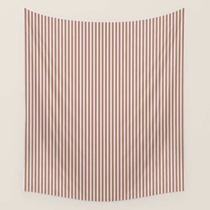 Fine Stripes Narrow Vertical Stripe Pattern in Mocha Brown Wall Tapestry Gallery Image 1