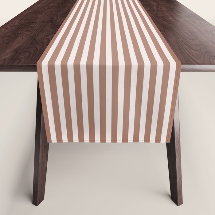 Fine Stripes Narrow Vertical Stripe Pattern in Mocha Brown Table Runner