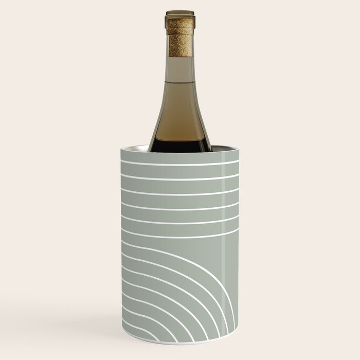 Minimal Line Curvature LXXXIX Pastel Sage Green Mid Century Modern Arch Abstract Wine Chiller Gallery Image 3