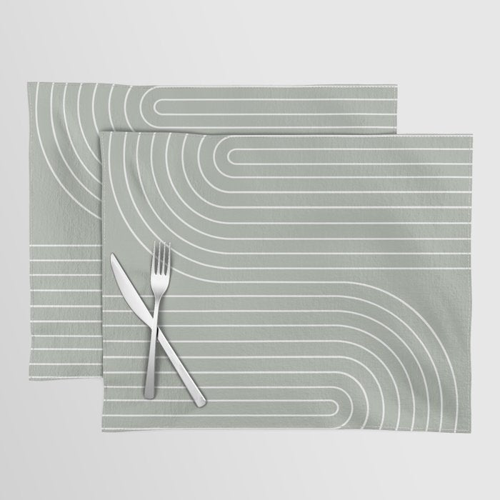 Minimal Line Curvature LXXXIX Pastel Sage Green Mid Century Modern Arch Abstract Placemat Gallery Image 1