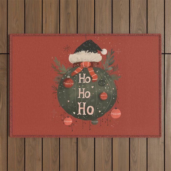 Festive Ho Ho Ho Bauble Red  Outdoor Rug Gallery Image 1