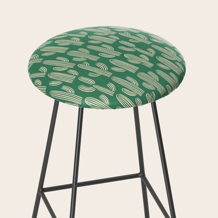 Retro green cactus plant pattern Stool Gallery Image 2