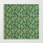 Retro green cactus plant pattern Wood Wall Art Gallery Image 1